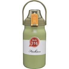 316不鏽鋼大容量彈蓋式手提保溫瓶, 1300ml, 橄欖綠, 1個