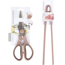 쿡차미 스텐 주방 가위 + 실리콘 집게 29cm 세트, 가위 + 집게, 핑크, 1세트