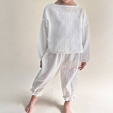 Mom's Made 女童棉質提花短版長袖T恤 + 束口褲居家服套組