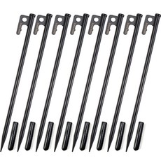 Breeze Moon S45C 彈簧鋼 高強度鍛造營釘 黑色 30cm 8入 + 收納帽蓋, 1套