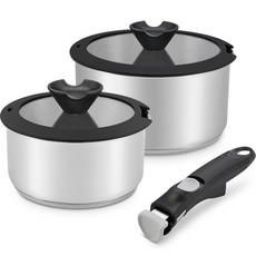 DAYSEVEN IH爐適用Salt系列不鏽鋼多功能鍋具5件組, 混色, 可拆式手把+圓鍋 16cm+圓鍋 20cm+玻璃鍋蓋 2入, 1組