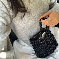 knit seasons 包包編織 醜萌鍍膜迷你包製作 DIY鉤針套組, 黑色(100碼), 1個