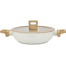 NARiHiRA IH爐適用Wood&White系列附蓋木紋雙耳湯鍋, 22cm, 白色, 1組