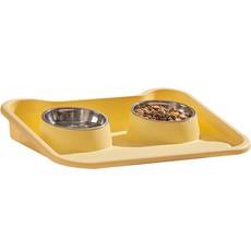 PASTEL PET 加寬防漏2格飼料碗, 黃色, 1個