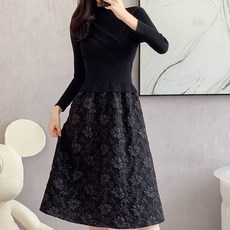 아뗄릭 클래식 플라워 레이어드 니트 원피스 02908 빅사이즈 포함