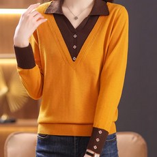 ATTERLIC 女款拼色翻領長袖針織衫 02933