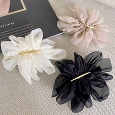 soosda 金色點綴花朵髮夾3件組 雪紡緞帶髮夾 自助婚紗拍攝道具 2126