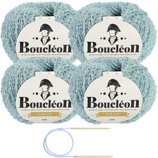 Knitt Boucleon 編織線 50g x 4入 + 5mm 輪針組合, 308 天空藍
