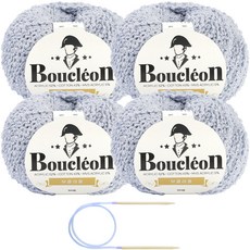 Knitt Boucleon毛線 50g x 4入 + 5mm 輪針組合, 311 粉藍色