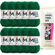 니뜨 밀크얀 뜨개실 50g 10p + 뜨개기본도구 세트, 71 그린