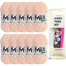 니뜨 밀크얀 뜨개실 50g 10p + 뜨개기본도구 세트, 51 연살구