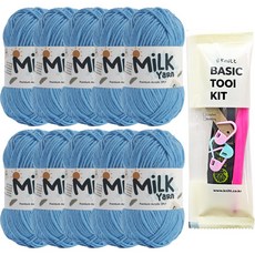 니뜨 밀크얀 뜨개실 50g 10p + 뜨개기본도구 세트, 86 스카이(뜨개실)
