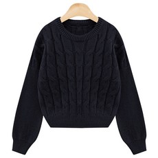 KnitNJean 女款寬鬆毛絨麻花紋圓領針織衫