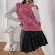 KnitNJean 女款麻花圓領Liafol針織背心