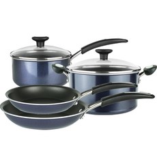 美亞 Radiance 電磁爐適用平底鍋&湯鍋4件組, 1套, 平底鍋 25cm + 平底鍋 28cm + 單柄鍋 20cm + 雙耳鍋 24cm, 藍色