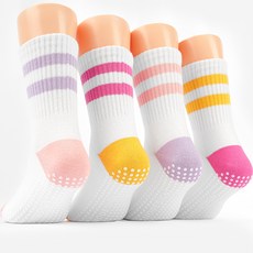 노디자인 아동용 미끄럼 방지 패드 키즈카페 필라테스 요가 양말 4켤레 세트