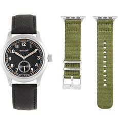 로이드 남성용 위클리프 필드워치 가죽시계 + 카키 나토 밴드 SE1G21T00IBS