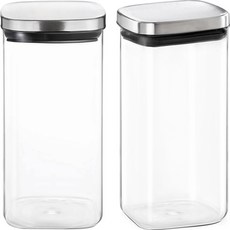 HelloKitchen 不鏽鋼蓋方形耐熱玻璃瓶, 密封玻璃瓶 200ml, 2個