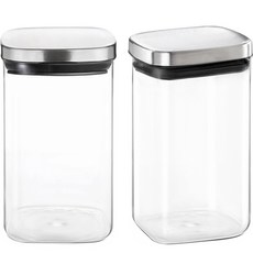 HelloKitchen 不鏽鋼蓋方形耐熱玻璃瓶, 密封玻璃瓶 800ml, 2個