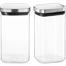 HelloKitchen 不鏽鋼蓋方形耐熱玻璃瓶, 密封玻璃瓶 1600ml, 2個