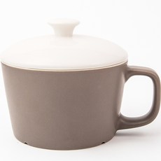 Happy Jeong Korea 家用陶瓷烏龍麵碗 + 蓋子組, 暖灰色, 1套