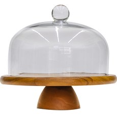 빌리 우드 케이크 스탠드 디저트 트레이 + 강화유리 뚜껑 세트 918-1CS, 혼합색상, 1세트