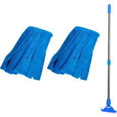 CleanMate 輕便抹布藍色 2入+2段式不鏽鋼桿組, 1組