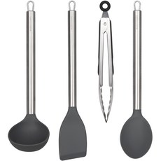 bella cuisine 現代風廚具4件組, 鍋鏟 + 湯勺 + 湯匙 + 夾子, 混和顏色, 1套