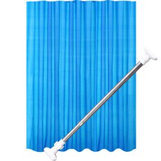 JLIFE 簡約素色防霉浴室浴簾 藍色 + 浴簾桿套組, 1套