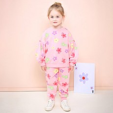 JELISPOON 女童款復古花朵長袖長褲套裝