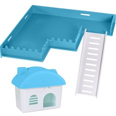 지앤와이 햄스터 2층 데크 + 계단 + 은신처 M자형 세트, 블루, 1세트