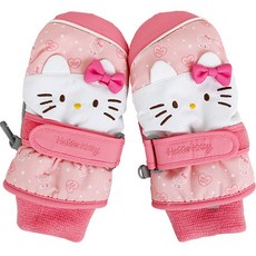 Sanrio Hello Kitty 大臉絲帶裝飾冬季保暖拇指手套嬰幼兒兒童女童嬰兒連指手套加厚防水