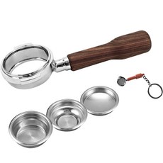 KALDIN Crema 無底通用 58mm E61 沖煮手把 + 2種濾杯 + 逆洗盲杯 + 沖煮手把鑰匙圈組合, 1套, 胡桃木