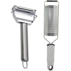 Lime Olive 不鏽鋼刨絲削皮器 S173 + 起司研磨器 刨絲器 4mm 套組, 銀色(刨絲刀), 灰色(刨絲器), 1套