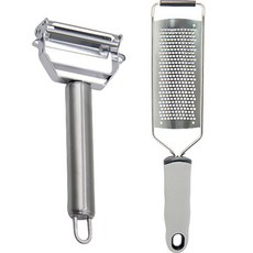 Lime Olive 不鏽鋼削皮刨絲器 S173 + 起司刨絲器 3mm 套組, 銀色(削皮刨絲器), 灰色(刨絲器), 1套