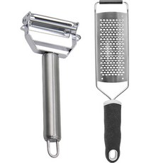 Lime Olive 不鏽鋼刨絲削皮器 S173 + 起司研磨器 刨絲器 4mm 套組, 銀色(刨絲刀), 黑色(刨絲器), 1套