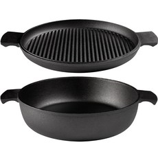 SKEPPSHULT IH電磁爐適用2件組, 雙耳炒鍋+燒烤盤, 黑色, 1組