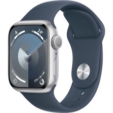 Apple 애플워치 9 GPS, 실버(애플워치), 스톰 블루(밴드), 41mm, 실버 / 스톰 블루 스포츠 밴드, S/M