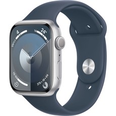Apple 애플워치 9 GPS, 실버(애플워치), 스톰 블루(밴드), 45mm, 실버 / 스톰 블루 스포츠 밴드, S/M