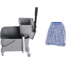 Clean Mate 麻布脫水機 灰色 大型+高級藍色麻布拖把組, 1組