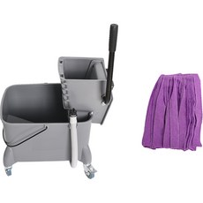 Clean Mate 大型灰色拖把脫水器 + 高級紫色超細纖維拖把布套組, 1套, 灰色, 紫色