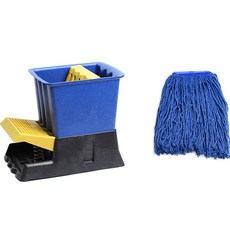 Clean Mate 腳踩式脫水器 + 高級棉紗拖把 450g 套組, 1套, 藍色