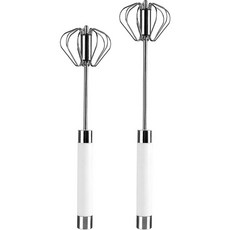 半自動牛奶打泡器 蛋白霜攪拌器 2件組, 銀色 + 白色, 1套