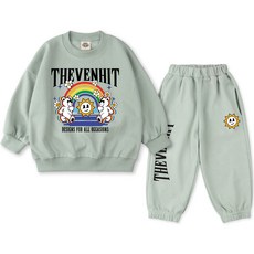 VENHIT 童款彩虹熊圖案棉質雙面布大學T運動長褲組