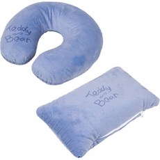 Teddy Bear旅行靠墊+頸枕組, 藍色