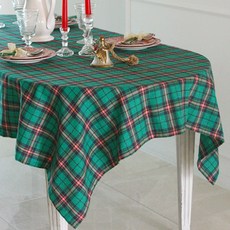 ANDCOTTON Heaven 格紋刷毛聖誕桌布, 正方形2人座(80 x 80 cm), 綠色