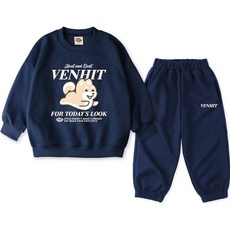 VENHIT 童款柴犬圖案棉質雙面布大學T運動長褲組