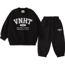 VENHIT 童款格紋Challenge字母棉質雙面布大學T運動長褲組