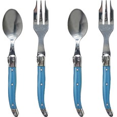 Jean Neron Laguiole 茶匙 + 茶叉組 藍色, 茶匙 2入 + 茶叉 2入, 1套