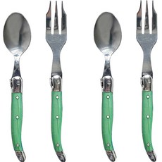 Jean Neron Laguiole 茶匙 + 茶叉組 綠色, 2套, 茶匙 + 茶叉